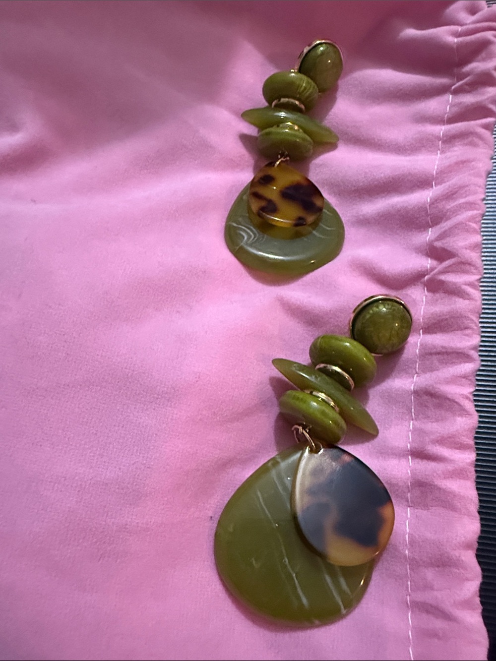 Green Resin Drop Earrings with Tortoiseshell Accents